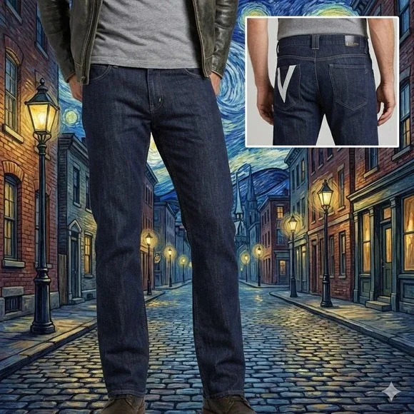 Betabrand Sons of Britches Jeans Men's 34 Long Dark Wash Raw Denim V Pocket Rare - Picture 1 of 8
